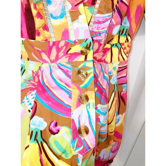 FARM RIO Fruit Salad Playsuit Romper Deep V Ombré Ladder lace Pockets SZ: Small - Picture 9 of 14